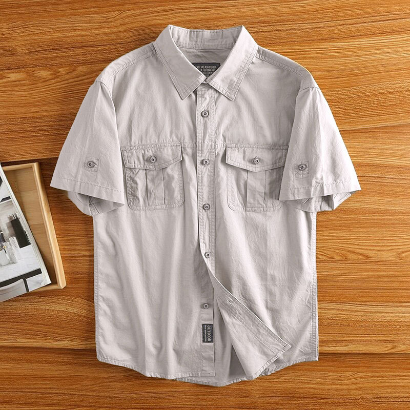 Camisas de mangas cortas de verano camisa de seda de hielo de hombre tendencia de ropa de verano camisa de abrigo de herramientas casuales
