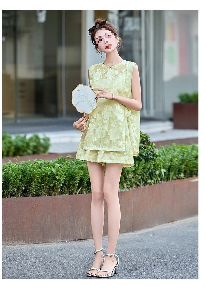 Bộ quần short áo không tay nữ phong cách quốc phong mới 2026 — Bộ màu xanh lá cây nhạt, Bộ màu hồng nhạt chi tiết 19
