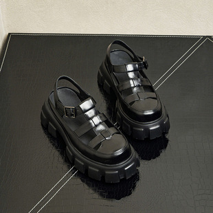 High-end Personalized Thick-soled Roman Sandals Men's 2024 Summer New Fashionable Baotou Hollow Genuine Leather Heightened Piggy Cage Shoes