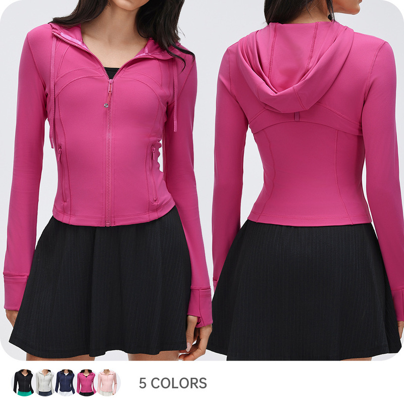 Short Hooded Sports Jacket for Women, Full-Zip Slim-Fit Yoga Jacket, Running Fitness Long-Sleeved Top D25180 Short Hooded Sports Jacket for Women, Full-Zip Slim-Fit Yoga Jacket, Running Fitness Long-Sleeved Top D25180