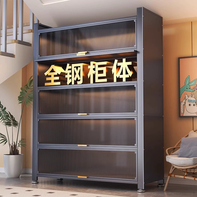 Бытовой стальной кухонный шкаф для хранения, напольный многослойный стеллаж для хранения, шкаф для микроволновой печи с дверцей, пыленепроницаемый шкаф для хранения