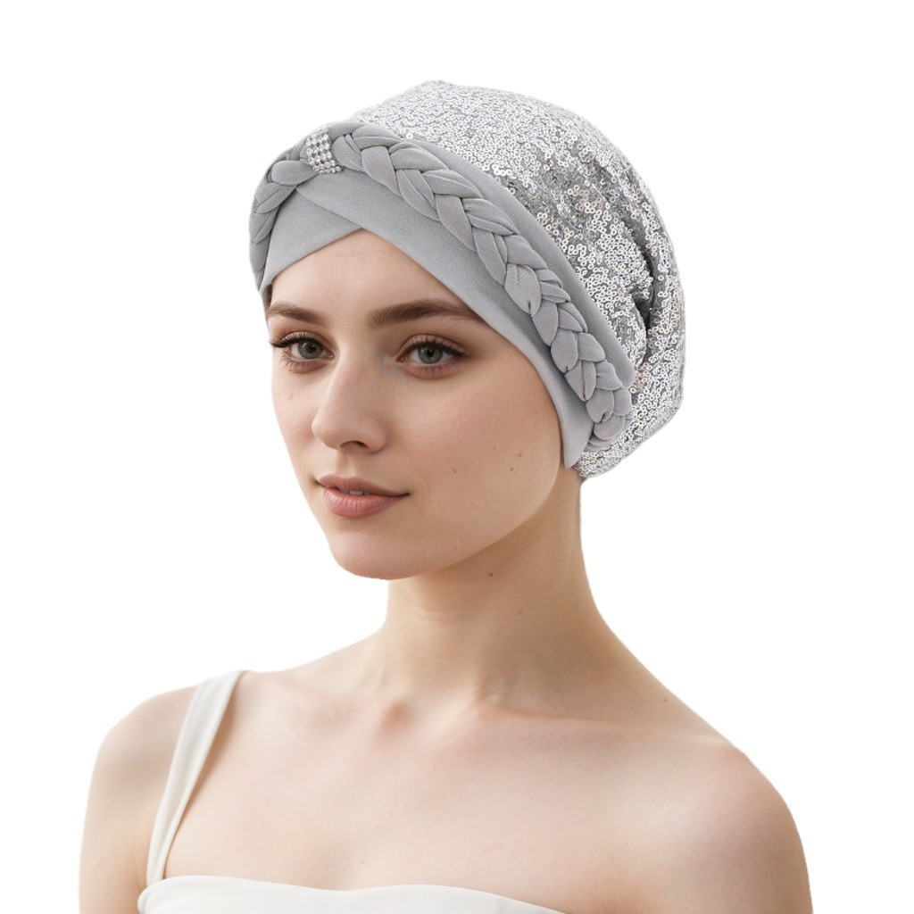 Muslim hat Milk silk with sequin braid hat Muslim hat Indian hat_voghion.com