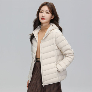Cross-Border Supply Winter New Lightweight down Jacket Women's Hooded Slim Short Fashion Large Size Warm down Jacket