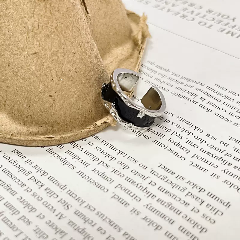 黑色滴釉食指戒指女小众设计高级感时尚个性开口戒子