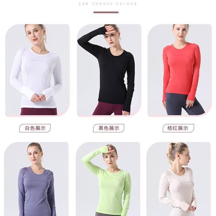 Lulu Yarn Vibration Yoga Clothing Women's T-Shirt Round Neck Slimming Fitness Yoga Top Running Sportswear