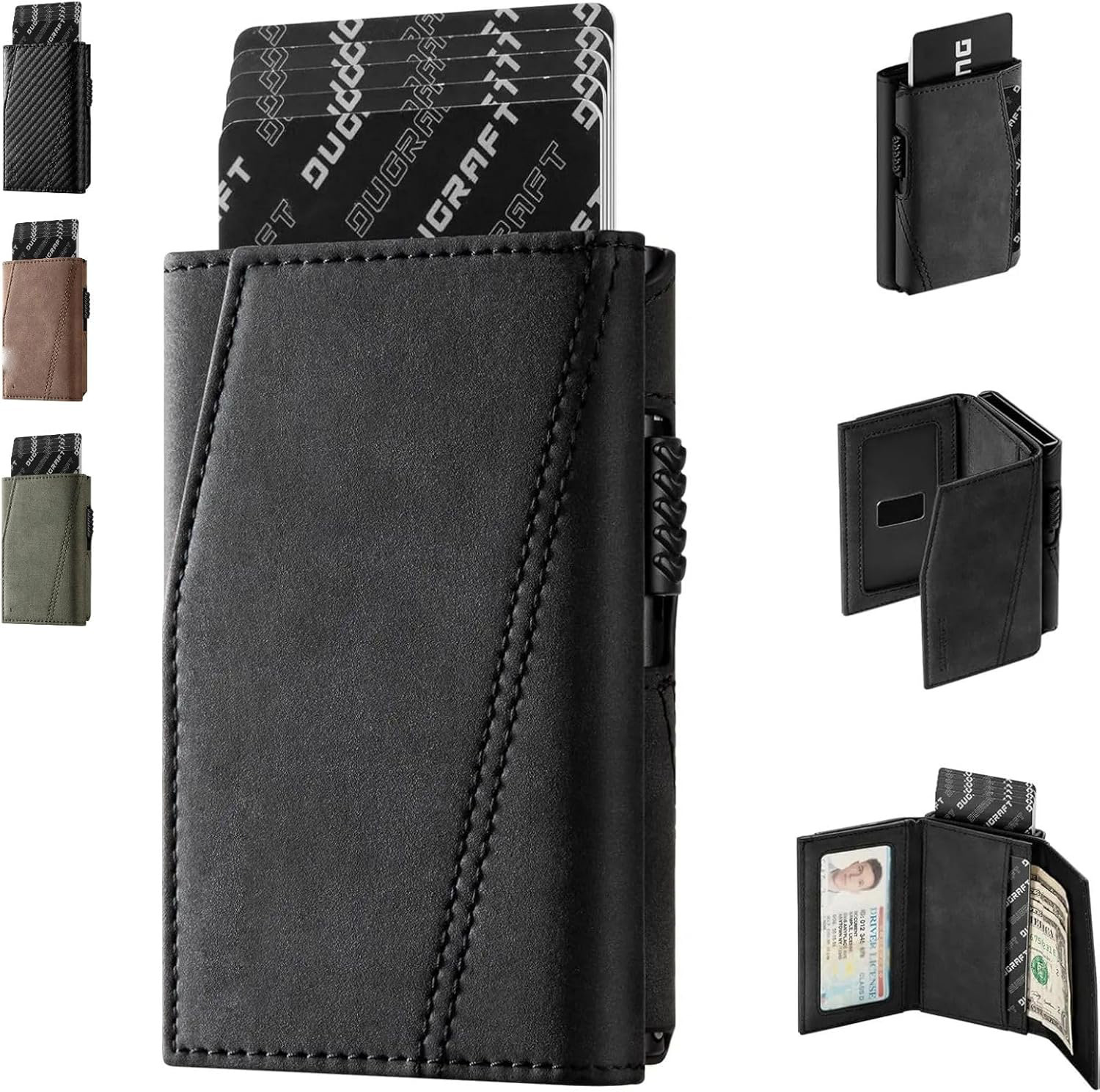 Amazon side push corto RFID anti-robo bolsa de tarjeta de deslizamiento triple multi-clip de dólar bolso de cuero comercial ultra delgado