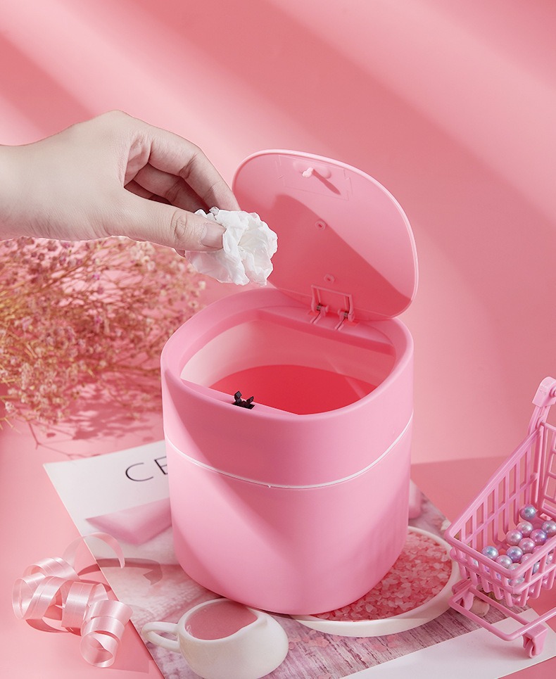 北欧迷你桌面垃圾桶 有盖杂物收纳清洁筒家用厨房书桌纸篓筒详情12