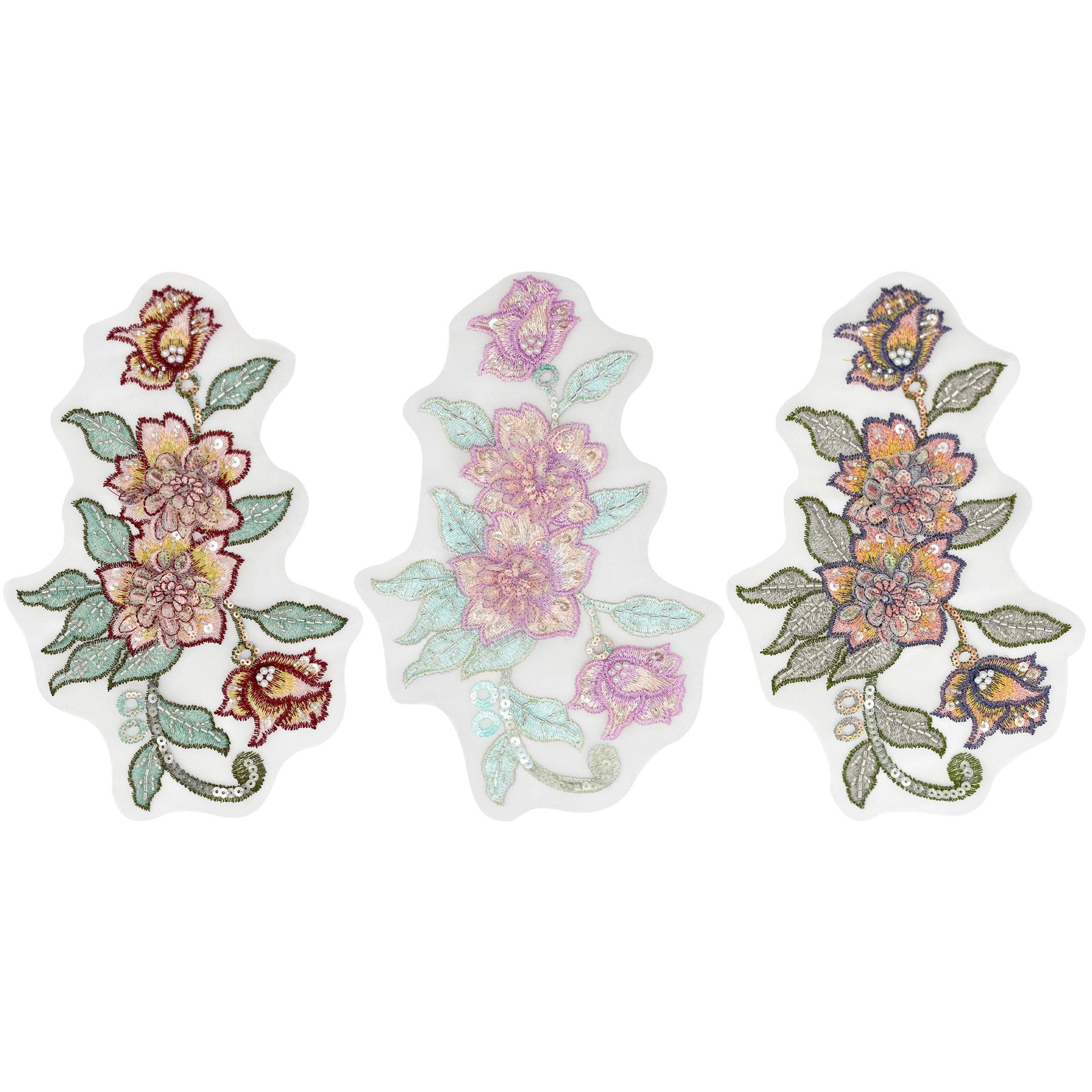 Flores verdes bordadas con cuentas de color, flores de pecho hechas a mano, parches tridimensionales, di-di pegado, accesorios de flores rosadas.
