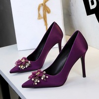 8358-H113 European and American style flower bead fine sparkling pointed high-heeled shoes show off clothing, main wedding dress temperament, single shoe women