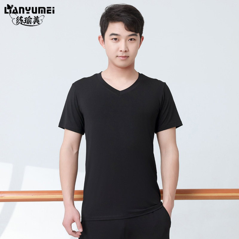 Men's black V-neck short sleeves