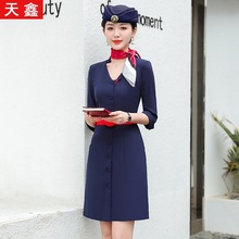 东航空姐制服职业套装连衣裙女秋售楼部蓝工作服机场案场客服