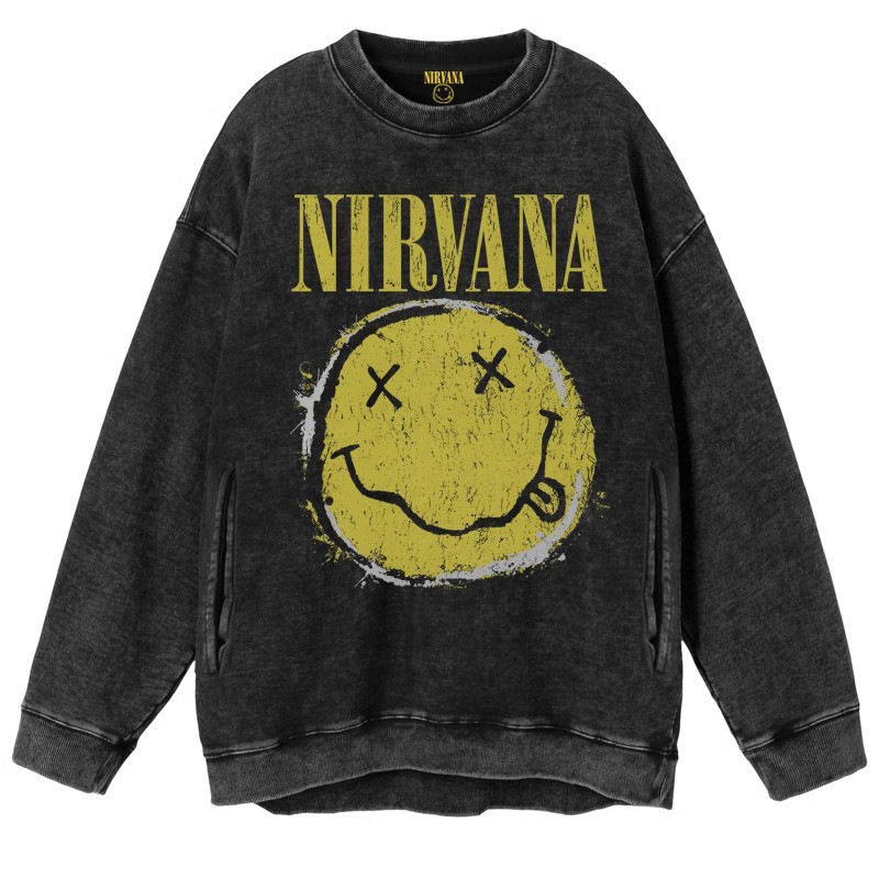 Autumn and Winter new Nirvana Nirvana Vintage rock distressed washed waxed cotton long sleeve round neck sweater
