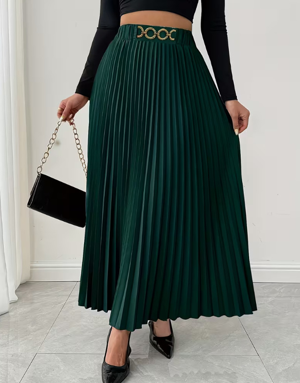 Vêtements pour femmes - Nouvelle jupe midi plissée polyvalente - Taille haute - Coupe trapèze_voghion.com