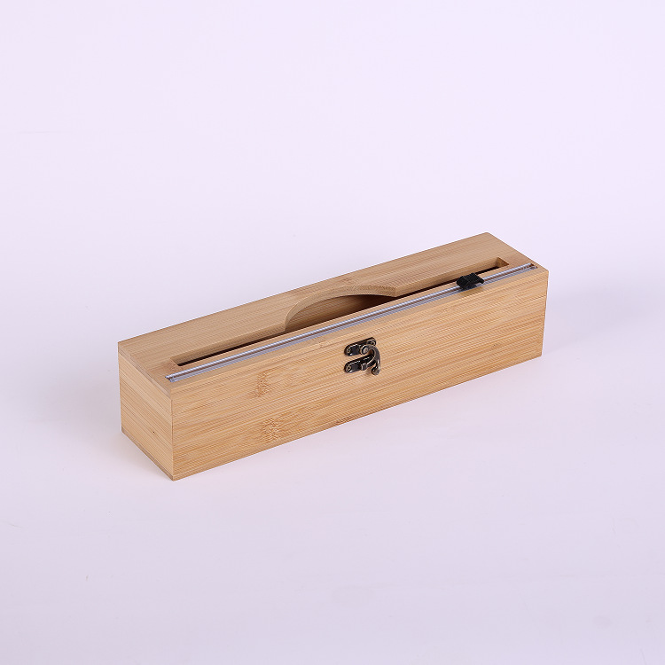 Caja de almacenamiento de bambú para cocina, cortador de papel film y papel de aluminio, organizador de clasificación de bambú para cajones, caja de bambú simple