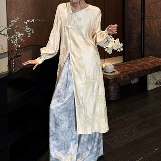 【曲如屏】新中式国风旗袍长衫樟绒缎植物染人棉金丝2026国风
