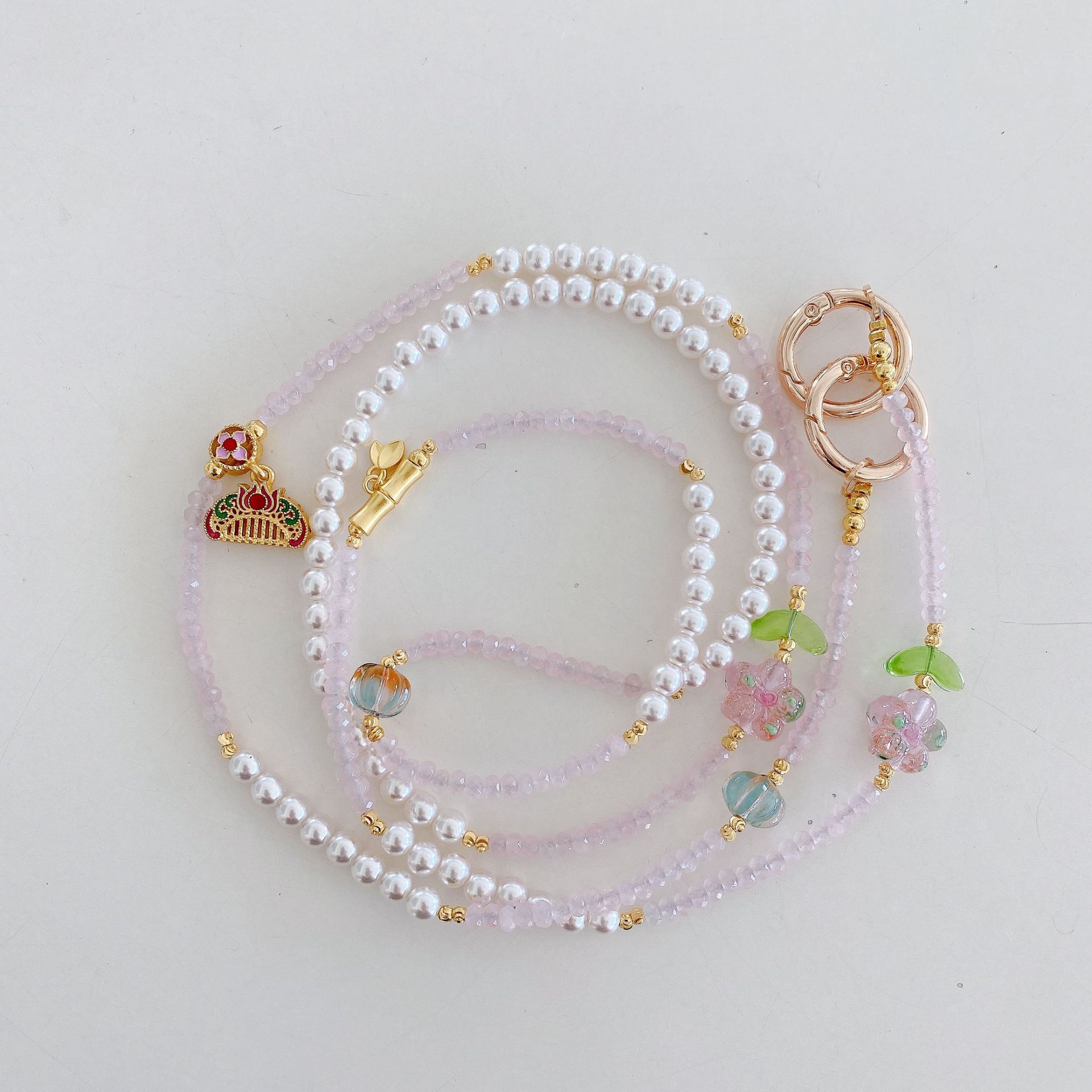 Cadena de teléfono móvil de alta gama hecha a mano de boutique, cadena de pulsera de flores, cordón de teléfono móvil de moda, cordón de mensajero largo y corto