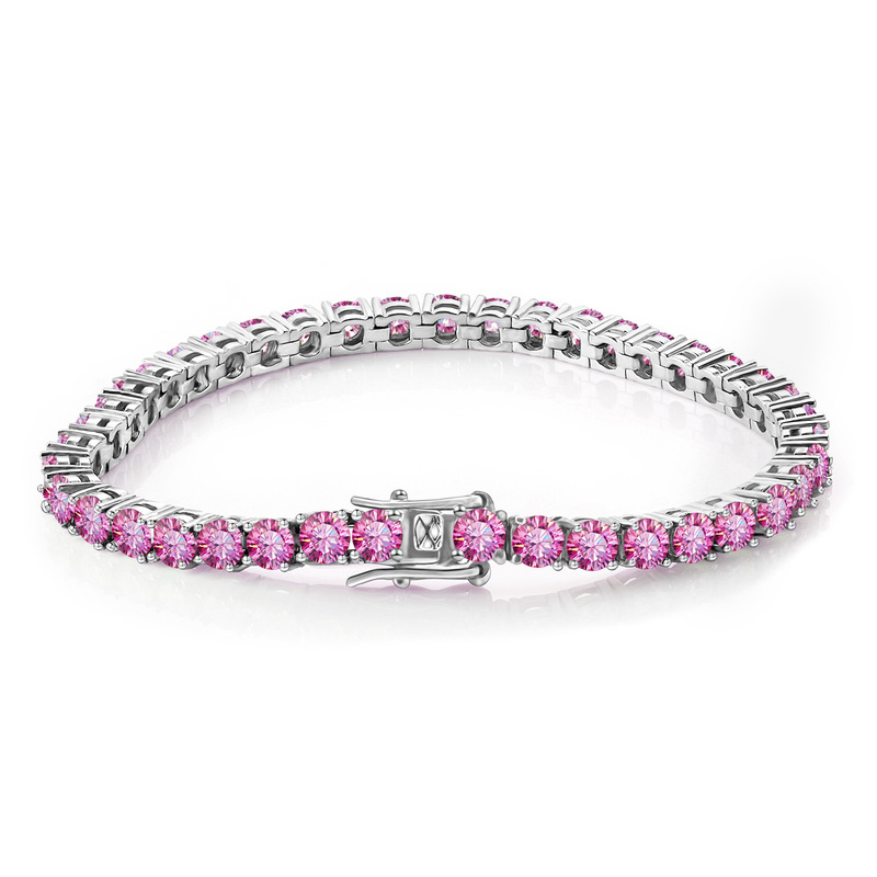 10 points 50 points 1 karat pink colored diamond bracelet couple 925 silver niche design full diamond single row tennis chain female