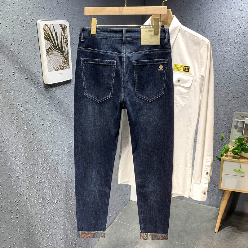 Pantalones vaqueros impresos de fondo completo Otoño e Invierno grueso simple estiramiento Pantalones rectos Venta caliente moda cómoda pantalones casuales de los hombres