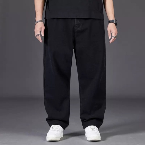 Men's Autumn Fat-Fit Wide-Leg Loose Straight Leg Trousers with Elastic Waist