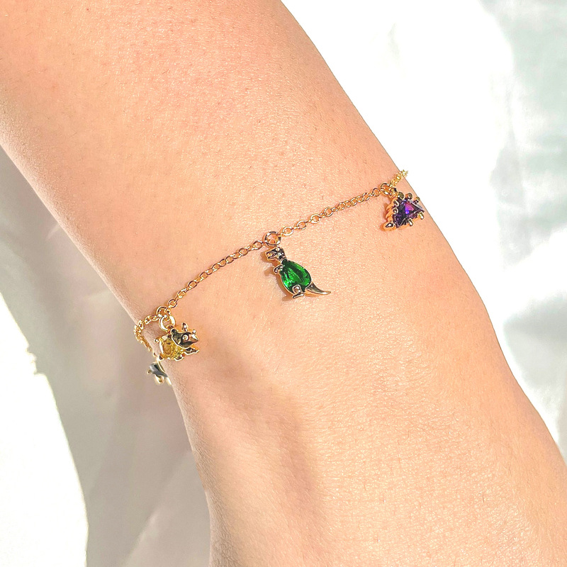 Amazon Hot Dinosaur Bracelet Small Animal Colorful Zirconium Bracelet 18K Gold Fadeless Art Jewelry Wholesale