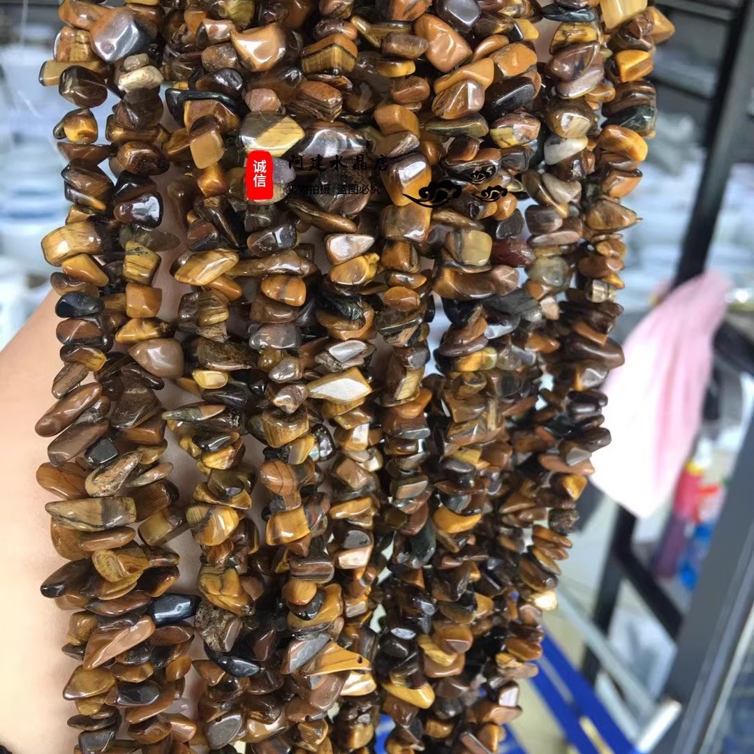 천연 타이거 아이 자갈 긴 끈 자갈 5-7mm 길이 약 85cm