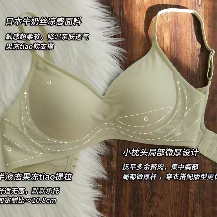 日本牛奶丝无痕无钢圈内衣女聚拢大胸显小3D软支撑睡眠文胸罩薄款|undefined