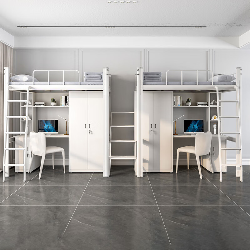 Cama de piso de fábrica de fuerza dormitorio de personal de cama de mesa de combinación de sábanas de escritorio de hierro cama cama de marco de escuela cama elevada