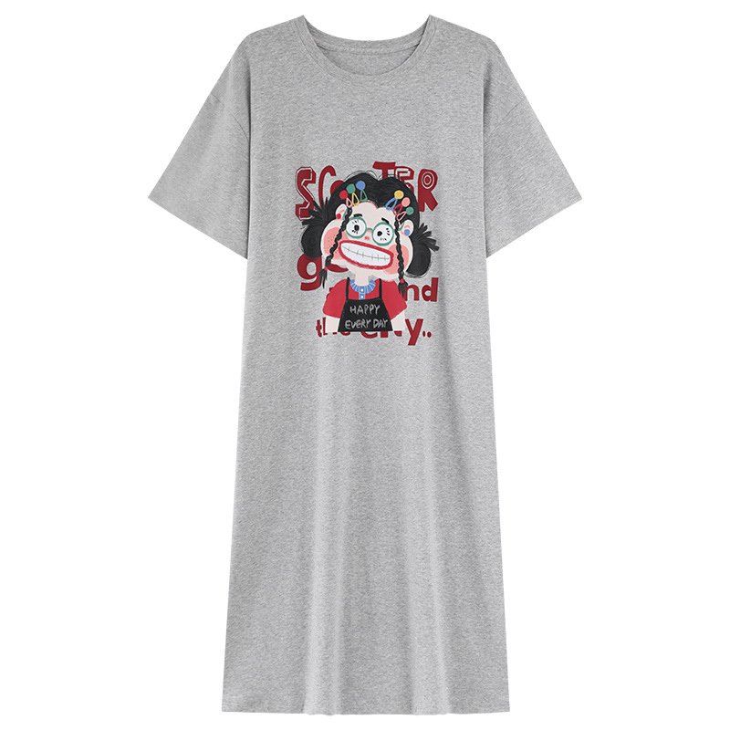 Camisón mujer verano algodón de manga corta 2025 nuevo estilo algodón fresco dibujos animados lindo pijamas de mujer ropa de casa se puede usar afuera