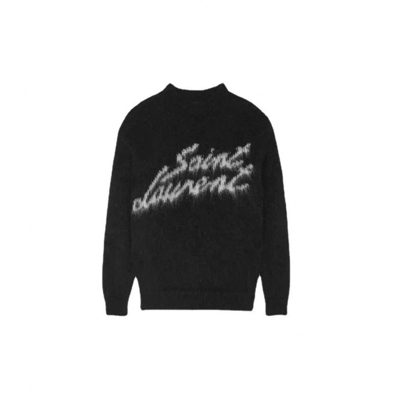 Saint Laurent 90s Crewneck Sweater Logo Mohair-Blend Black