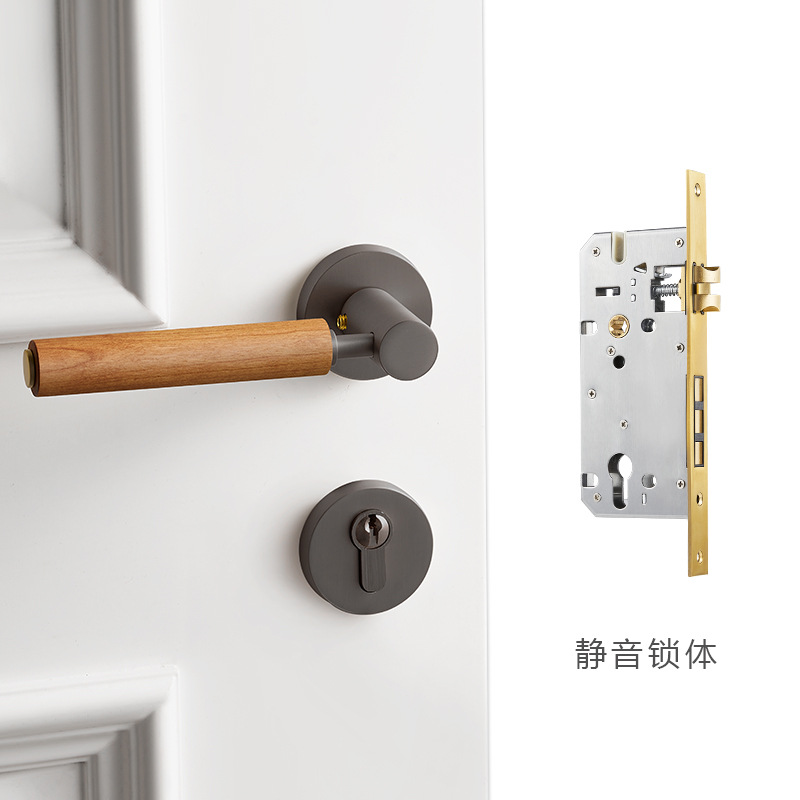 Cerradura de Puerta Interior de Latón para el Hogar, Suministro Directo de Fábrica, Totalmente en Cobre, Estilo Francés, Silenciosa, Magnética, Retro, con Manija de Madera de Cerezo para Dormitorio