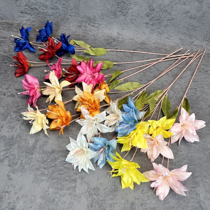 Flor Artificial 3 pequeño Lirio Rosa Lirio Rojo accesorios de la boda decoración al aire libre Flor de seda flor falsa al por mayor