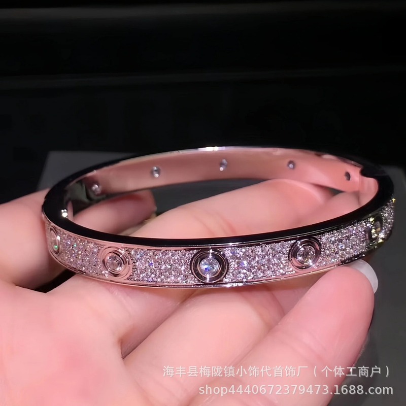 卡家螺丝款四钻十钻满钻手镯女款情侣手环宽版V金不掉色手饰|undefined