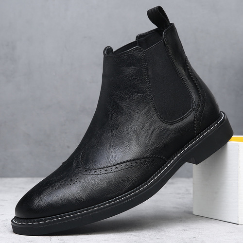Chelsea Boots for Men, British Style Engraved Short Boots, Soft Leather Retro High-Top Men's Boots, Winter Warmth Martin Boots