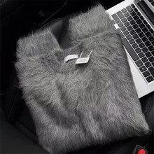 高端复古高级灰色仿水貂绒圆领海马毛毛衣秋冬慵懒加厚套头针织衫