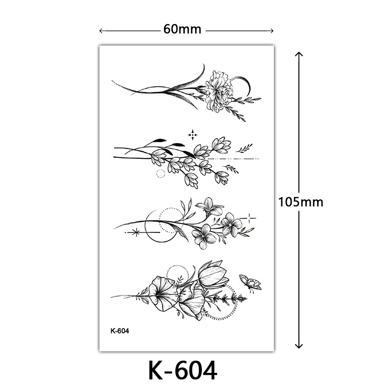 Pequeñas pegatinas de tatuaje frescas letras inglesas flores mariposas líneas de boceto pegatinas de tatuaje impermeables tatuaje
