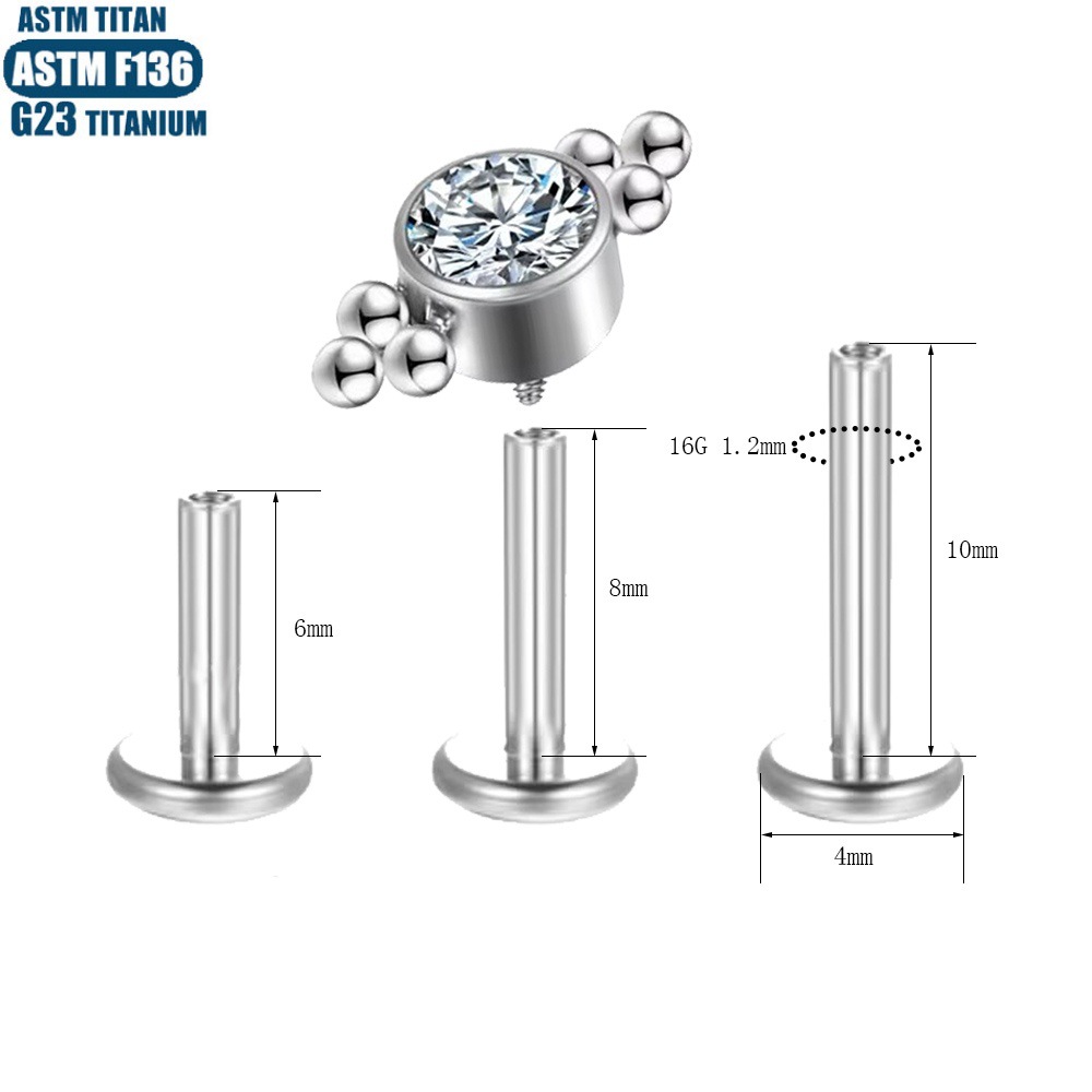 Silver pointed spike labret stud material detail