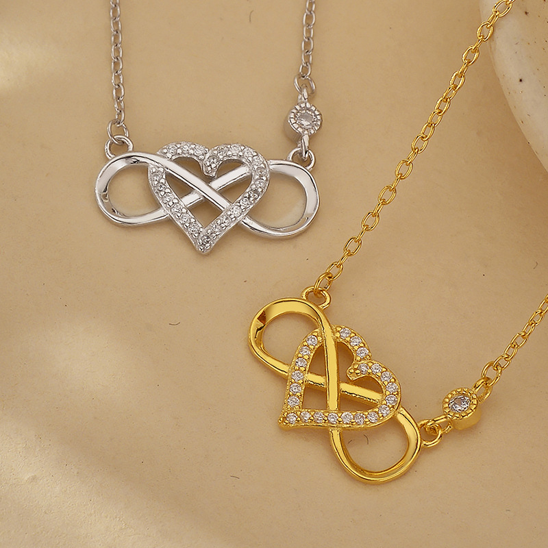 925 Sterling Silver Material Infinity, Heart Shape Pattern All Seasons Season 925 Sterling Silver Infinity Heart Shape Zircon 18K Gold Plated Necklace