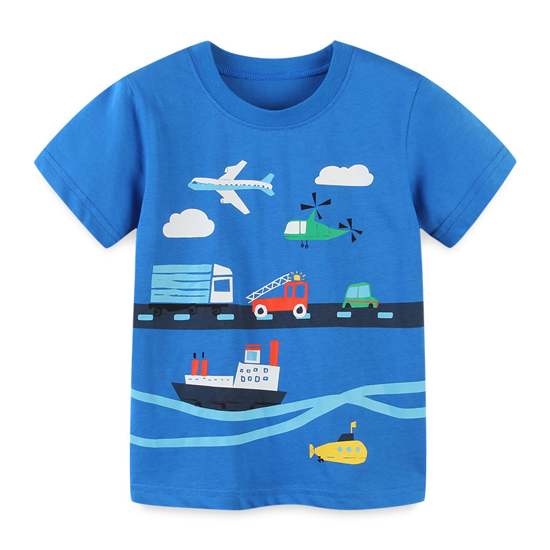 Camiseta de verano para niños Camiseta de algodón de punto para niños Camiseta de cuello redondo estilo europeo y americano para niños Camiseta corta Linda impresa