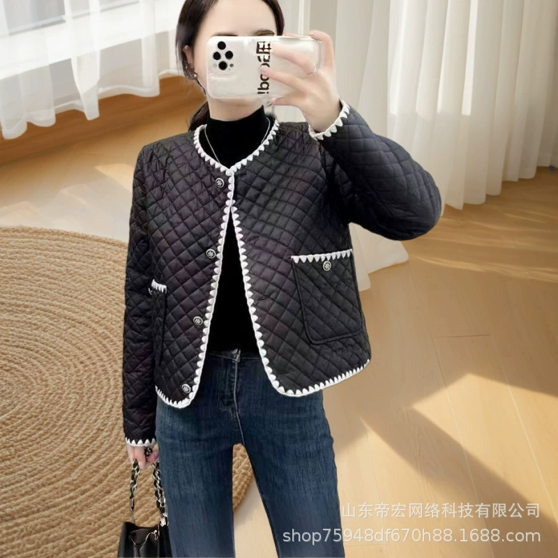 Клетчатая короткая хлопчатобумажная одежда женский 2024 новый осенний и зимний темперамент