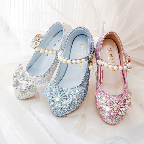 Baby Girl High Heels Spring Little Princess Pink Crystal Shoes Children Fashion Show Shoes Water Diamond Shoes