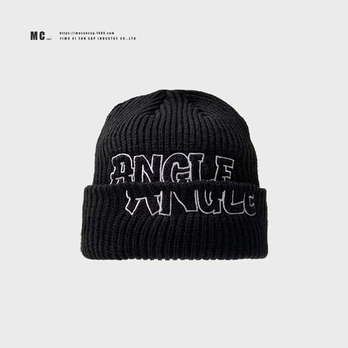 Winter and Spring Thicker Embroidered Wool Hat with Double Layers, Unisex, Overlapping, Large Head Size, American Style Trend Brand Cold Hat