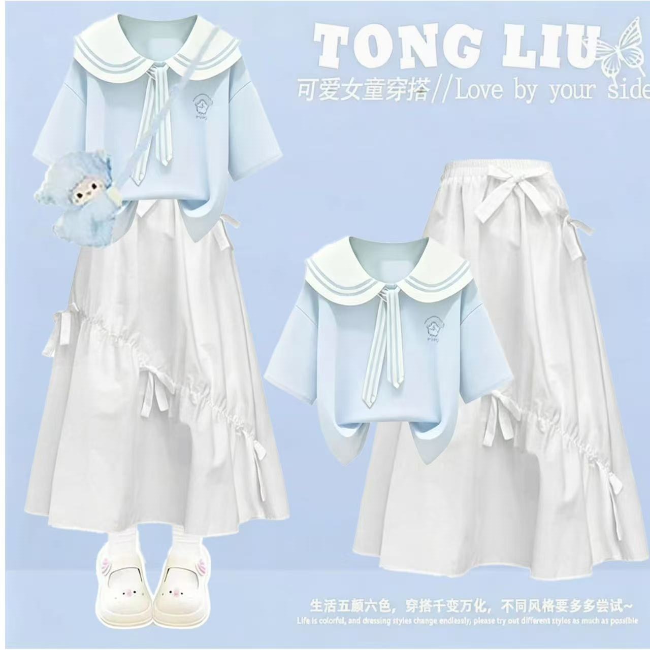 Original workmanship + 40-count pure cotton 2026 new fresh and cute short-sleeved T-shirt with contrasting shoulder design for women.