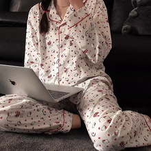 春秋季长袖睡衣女开衫纽扣休闲卡通甜美学生牛奶丝家居服套装网红