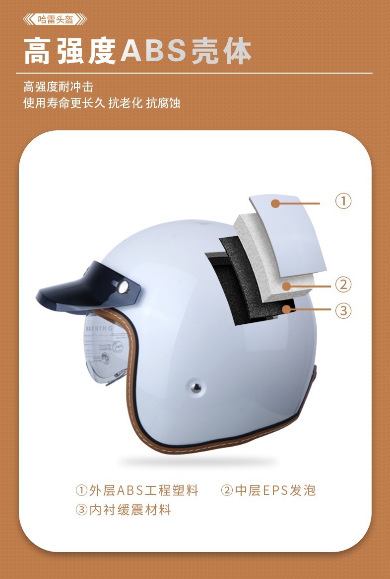 Vintage Motorcycle Helmet for Foreign Trade, 3/4 Helmet, Cross-Border Motorcycle/Electric Vehicle Half Helmet with Built-In Visor, 3C Dropshipping