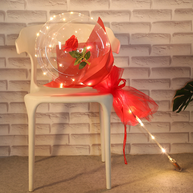 Net Red Rose Transparent Wave Ball Christmas Valentine's Day Led Luminous Couple Confession Balloon Stall Supply