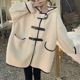 甜美可爱2024秋冬新款连帽中长款外套韩版休闲时尚加绒学生大衣女