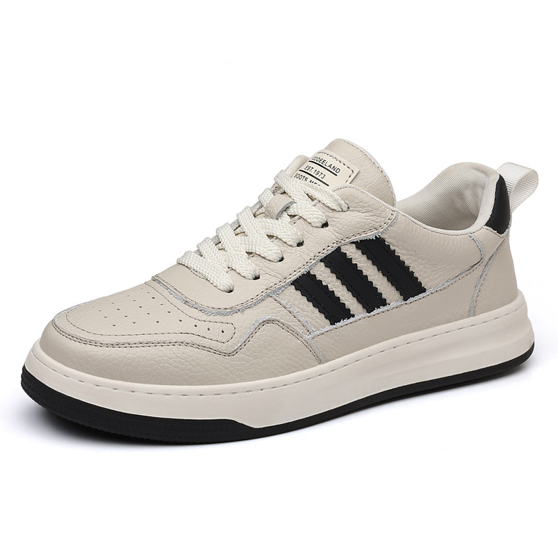 Zapatos casuales de cuero de vaca para hombres, zapatos de skate transpirables, zapatos de moda, zapatos blancos de cuero para hombres.