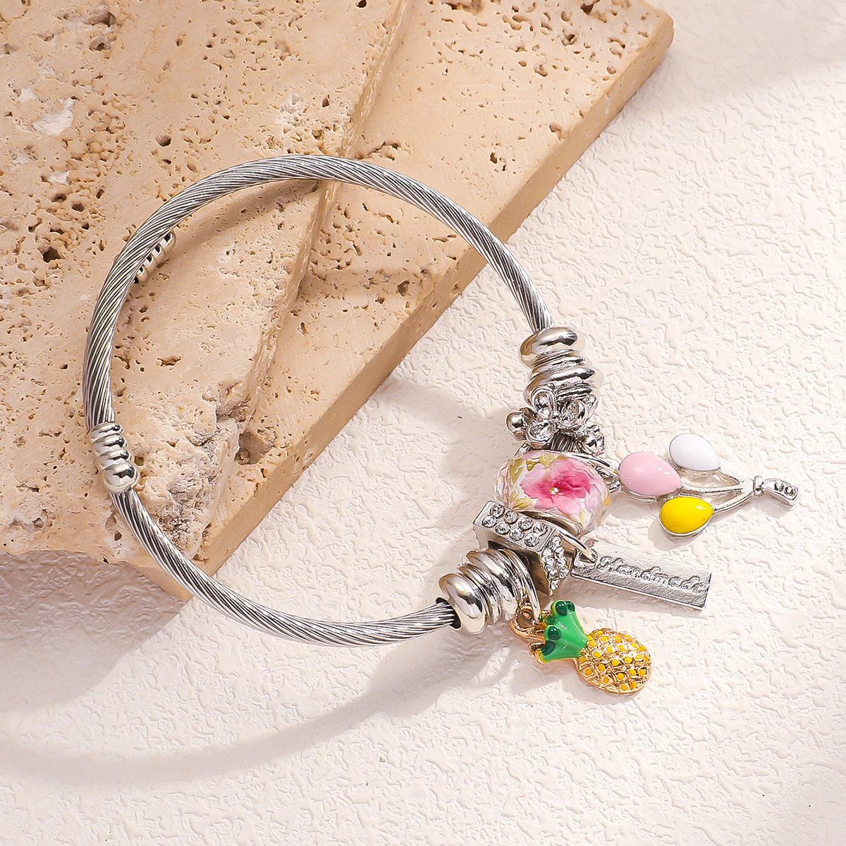 OMEDORA creativo multi-elemento piña colgante ajustable pulsera aleación goteo accesorios de pulsera plateada image 3