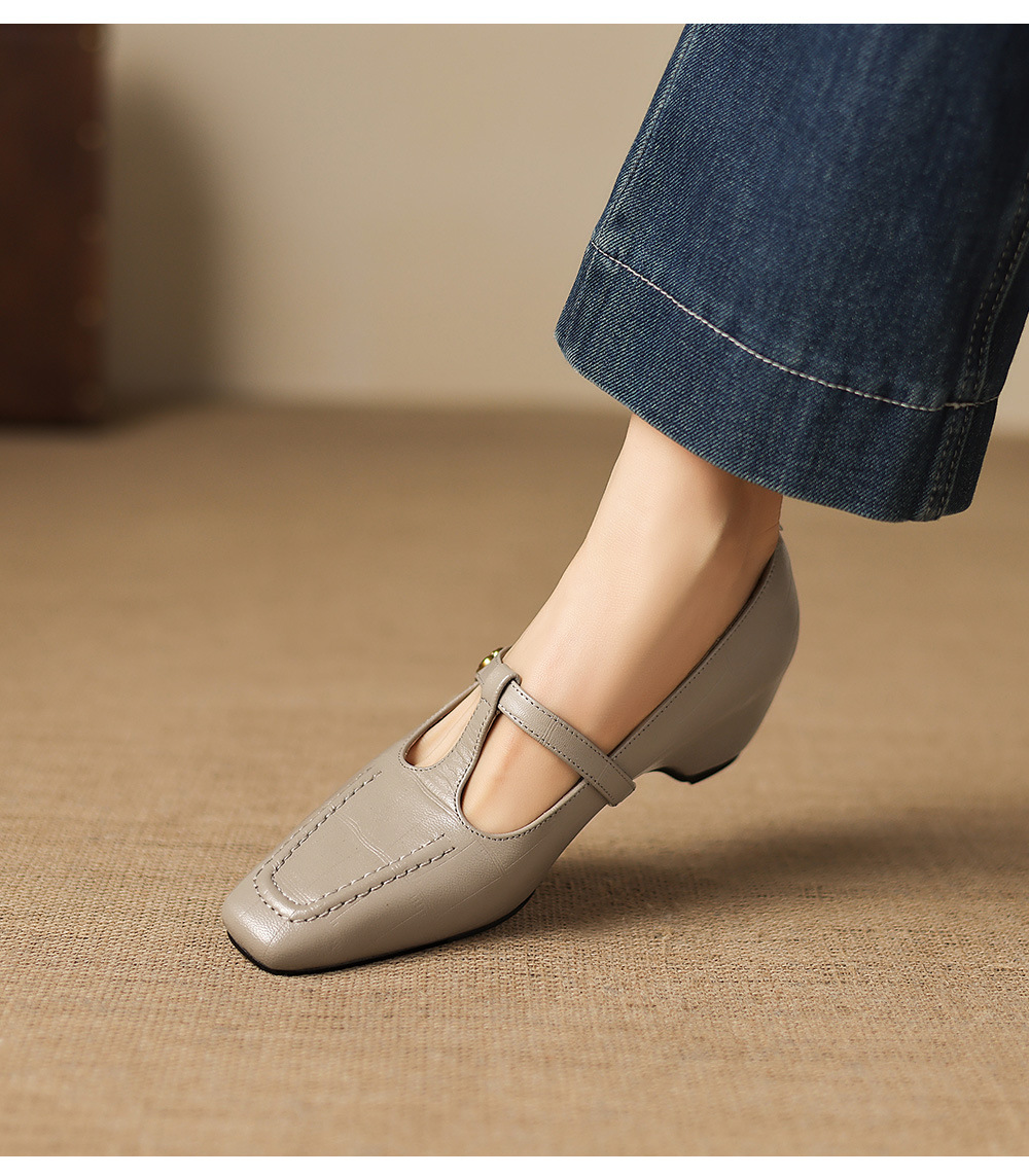 Giày Mary Jane nữ da cừu gót thấp 4.5 cm quai ngang có khóa — đen chi tiết 16