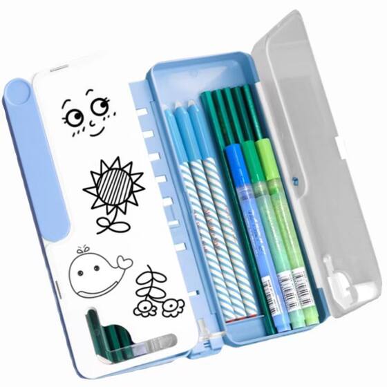 Multi-functional reading bookshelf stationery box children's cartoon stickers primary school students reading stand dual-use pencil box wholesale